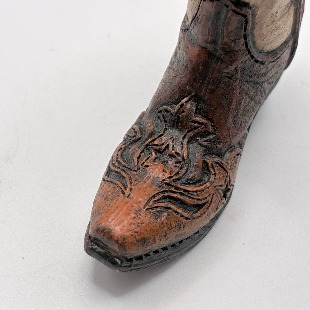 Cowboy Boot Figurine 3.5in Brown Red White Blue Patriotic Resin Star - Picture 2 of 7